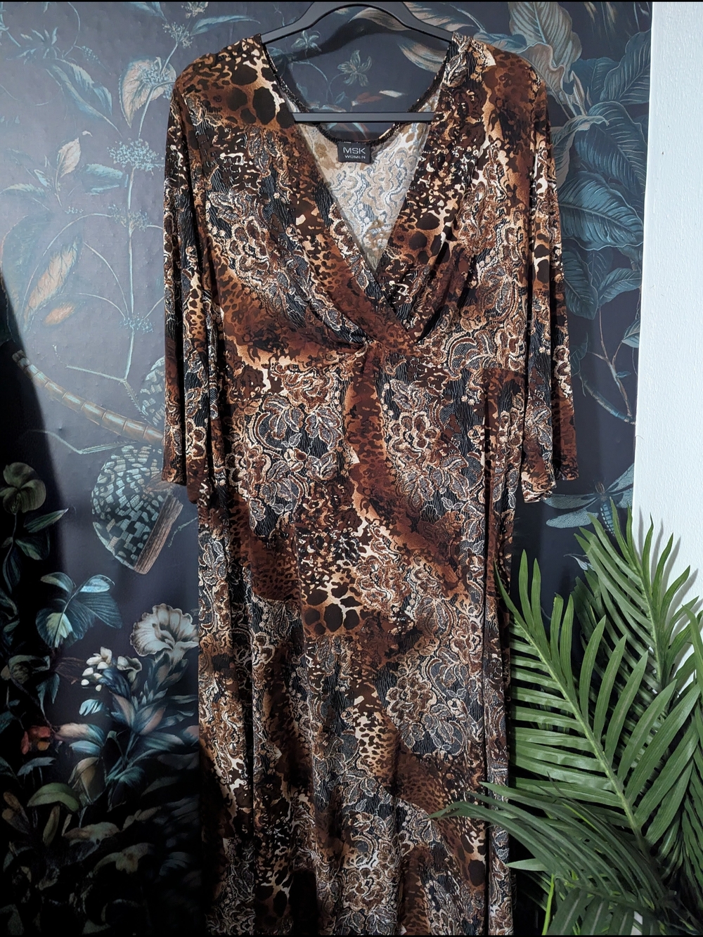 Vintage Y2K MSK Leopard Paisley Mixed Animal Print Faux Wrap Maxi Dress L/XL